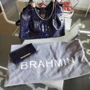 Beautiful Blue Ink Brahmin bag w/ wallet